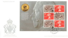 GREAT BRITAIN - 2010, FDC MINIATURE SHEET OF THE KING'S STAMPS. LONDON 2010 FESTIVAL F STAMPS. - Cartas & Documentos