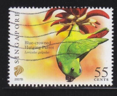 SINGAPORE 2007 BLUE-CROWNED HANGING PARROT, BIRD, $0.55 1ST RE-PRINT (2007B) STAMP USED (**) - Singapore (1959-...)