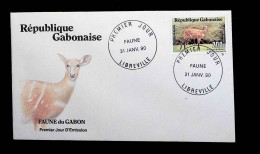 CL, FDC, Premier Jour,  Gabon, Libreville, 31 Janv. 90, Faune, Antilope Du Gabon - Gabon