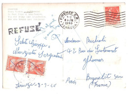 FIRENZE CP Ferrovia Carte Postale Itale 10 Lire Taxe France 6F 2x3F Gerbes Yv T 73 REFUSE Ob BAGNOLET 1955 - 1859-1959 Lettres & Documents