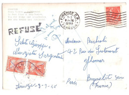 FIRENZE CP Ferrovia Carte Postale Itale 10 Lire Taxe France 6F 2x3F Gerbes Yv T 73 REFUSE Ob BAGNOLET 1955 - 1859-1959 Covers & Documents