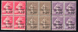 2684.FRANCE 1930 SINKING FUND Y.T.266-268,SC. B35-B37,VERY FINE MNH BLOCKS OF 4 - 1927-31 Sinking Fund