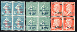 2685.FRANCE 1927 SINKING FUND Y.T.246-248,SC. B24-B26, BLOCKS OF 4, UPPER PAIR VERY LIGHT TRACES OF HINGE,LOWER MNH - 1927-31 Caisse D'Amortissement