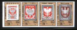 POLAND SOLIDARNOSC POCZTA HLS 1991 3 MAY POLISH EAGLES 100TH ANNIVERSARY TSL MOVEMENT STRIP OF 4 CRESTS (SOLID0207/0861) - Viñetas Solidarnosc