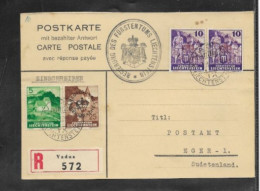 1034) Liechtenstein Postkarte Mit Bezahlter Antwort 1939 Einschreiben Von Vaduz Nach Eger Sudetenland - Briefe U. Dokumente