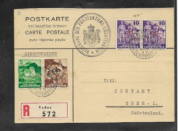 1034) Liechtenstein Postkarte Mit Bezahlter Antwort 1939 Einschreiben Von Vaduz Nach Eger Sudetenland - Covers & Documents