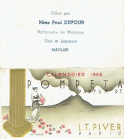Carte Double Parfum POMPEÎA De L.T. PIVER - Calendrier De 1958 - Carte Offerte Par Mme Paul DUFOUR De MAULDE - Antiguas (hasta 1960)