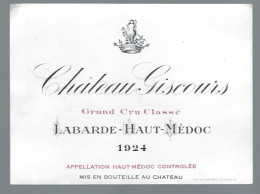 Etiquette Vin  Chateau  Giscours Grand Cru Classé Labarde Haut Medoc 1924 - Bordeaux