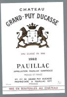 Etiquette Vin  Chateau  Grand Puy Ducasse  Grand Cru Classé Pauillac 1982 - Bordeaux