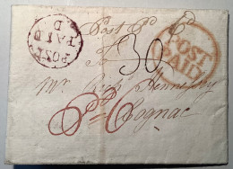 1775 E.L. DUBLIN>Hennessy, Cognac, France Superb Lilac "POST/PAID/D“+Bishop Mark  (Ireland GB Prephilately Cover - Vorphilatelie