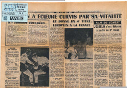 Billet D'entrée Au Match De Boxe Jean Josselin Contre Brian Curvis Le 25 Avril 1966 Et Page D'un Journal Du Lendemain - Eintrittskarten