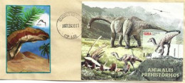 Le Vélociraptor (raptor), Dinosaure Du Crétacé Supérieur ,bloc-feuillet, Lettre De Cienfuegos (Cuba) - Fossielen