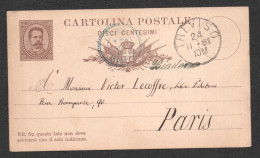 ENTIER POSTAL DE TREVISO A PARIS / DE BARTOLOMEO CAV AMBROSI A VICTOR LE COFFRE EDITEUR / Cf Le Texte Du Courrier  D3488 - Entiers Postaux