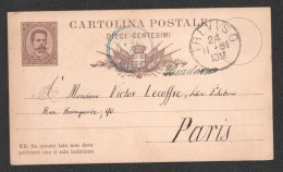 ENTIER POSTAL DE TREVISO A PARIS / DE BARTOLOMEO CAV AMBROSI A VICTOR LE COFFRE EDITEUR / Cf Le Texte Du Courrier  D3488 - Stamped Stationery