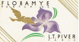 Carte Parfum FLORAMYE De L.T. PIVER - Oiseau Doré - Carte Offerte Par La Parfumerie REMY à LIEGE - Antiguas (hasta 1960)