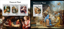 Guinea Bissau 2021, Christmas Paintings, Lotto, Corona, Battista, Messina, 3val In BF+BF - Religious