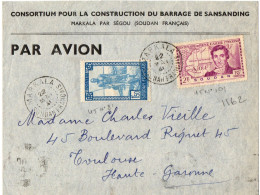 SOUDAN FRANCAIS AFFRANCHISSEMENT COMBINE SUR LETTRE EN POSTE AERIENNE OBLITERE MARKALA  POUR LA FRANCE - Storia Postale