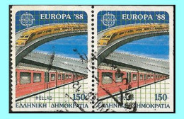 GREECE- GRECE- HELLAS 1988: 150drx Horizontal Pair Europa CEPT  Horizontally Imperforate used - Used Stamps