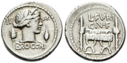 L. FURIUS CN. F. BROCCHUS, 63 BC. AR Denarius. Rome Mint. - República (-280 / -27)