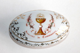 LIMOGES, BONBONNIERE BOITE, SOUVENIR DE COMMUNION En PORCELAINE, DORÉ PEINT MAIN, ART DECORATIF FRANCAIS (0603.9) - Limoges (FRA)