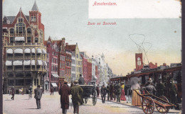 Netherlands PPC Amsterdam. Dam En Damrak. Tram Tramways. Kleinrond Stempel AMSTERDAM-EDAM 1905 (2 Scans) - Amsterdam