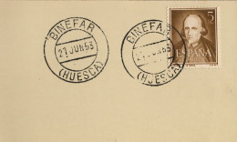 1953 HUESCA , FECHADOR DE BINÉFAR - Cartas & Documentos