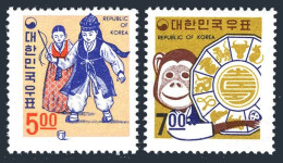 Korea 592-593,MNH. Christmas 1967.Lunar New Year-Monkey,1968.Oriental Zodiac. - Corée Du Sud
