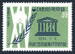 Korea South 331, 331a, MNH. Michel 331, Bl.169. UNESCO-15, 1961. Candle, Laurel. - Corée Du Sud