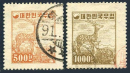 Korea South 198-199 Wmk 257, Used. Michel 171-172. Deer, Sika Deer, 1955. - Corée Du Sud