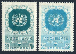 Korea South 221-222,MNH-.Michel 199-200. UN,19th Ann.1955.Emblem,clasped Hands. - Corée Du Sud