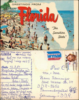 Florida Greeting Card, Landkarte, Voller Strand, Beach-Scene 1981 - Other & Unclassified