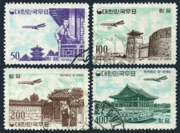 Korea South C23-C26, Used. Michel 338-341. Air Post 1961. Plane, Castle, Palaces - Corée Du Sud