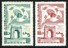 Korea South 218-219, MNH. Michel 194-195. Independence, 10th Ann. 1955. Flag, Arch. - Corée Du Sud