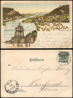 Litho AK Porta Westfalica 2 Bild Stadt U. Kaiser Wilhelm Denkmal 1898 - Porta Westfalica