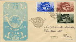 1949 , SOBRE PRIMER DIA , ED. 1063 / 1065 - LXXV ANIVERSARIO DE LA UNIÓN POSTAL UNIVERSAL , CIRCULADO - FDC