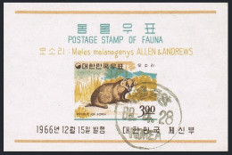 Korea South 502a-504a CTO.Michel Bl.242-244. Badger,Black Bear,Tiger,1966. - Corée Du Sud