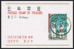 Korea South 563a,CTO.Michel Bl.269. Folklore 1967.Archery. - Corée Du Sud