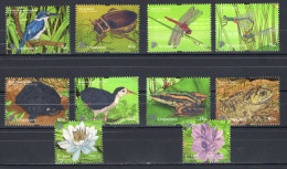 Singapore Serie 10v 2011 Printed 2011A On Stamps Pond Life Beetle Insect Bird Frog Salamander Lily Turtle Dragonfly MNH - Singapore (1959-...)