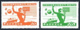 Korea South 263-264,hinged.Michel 258-259. Treaty Korea-USA,1957.Mercury,Ship,Flags - Corea Del Sur