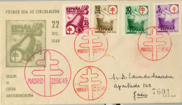 1949 , SOBRE DE PRIMER DIA , ED. 1066 / 1069 - PRO TUBERCULOSOS , CIRCULADO , LLEGADA - FDC