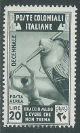 1933 EMISSIONI GENERALI POSTA AEREA DECENNALE 20 LIRE MH * - RA21-2 - Emisiones Generales