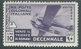 1933 EMISSIONI GENERALI POSTA AEREA DECENNALE 10 LIRE MH * - RA21-2 - Emisiones Generales