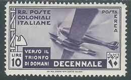 1933 EMISSIONI GENERALI POSTA AEREA DECENNALE 10 LIRE MH * - RA21-2 - Algemene Uitgaven