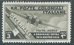 1933 EMISSIONI GENERALI POSTA AEREA DECENNALE 3 LIRE MH * - RA21-2 - Emisiones Generales