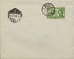 1945 , SOBRE DE PRIMER DIA - MAT. ESPECIAL DE SEVILLA  , ED. 990  - CONDE DE SAN LUIS , DIA DEL SELLO , HISPANIDAD - FDC