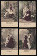 Foto AK Serie 50: Die Dame Im Roten Kleid & Der Fesche Ferdinand, 10 Tlg.1903  - Mode