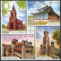 SOUTH KOREA - 2022 - BLOCK OF 4 STAMPS MNH ** - Anglican And Catholic Churches - Corea Del Sur