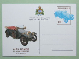 San Marino,lotto Interi Postali (busta Asiago Arte Filatelica,cart.post.Alfa Romeo 75°ann.,aerogramma Olimphilex 1985,ec - Entiers Postaux