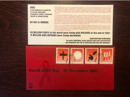 NAMIBIA FDC COVER 2002 YEAR AIDS SIDA HEALTH MEDICINE STAMPS - Namibia (1990- ...)