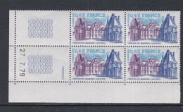 France N° 2064 XX Maisons-Laffitte En Bloc De 4 Coin Daté Du 27 . 7 . 79, 2 Traits, Sans Charnière, TB - 1970-1979